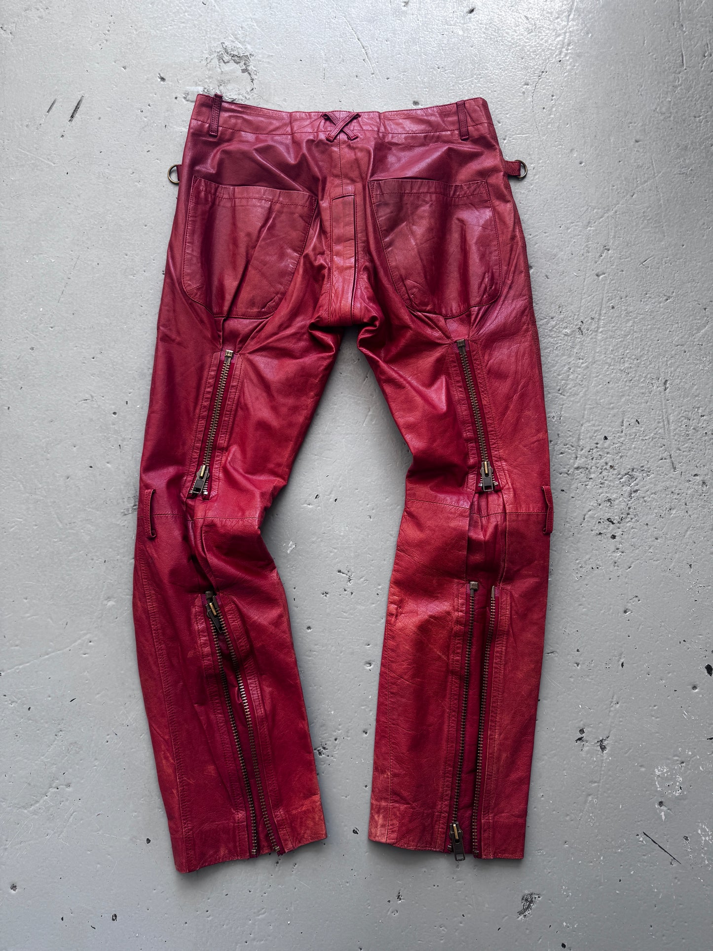 beauty:beast 99 red leather bondage zipper pants