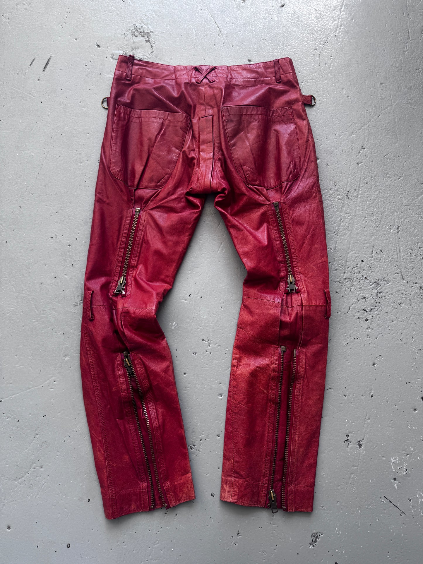 beauty:beast 99 red leather bondage zipper pants