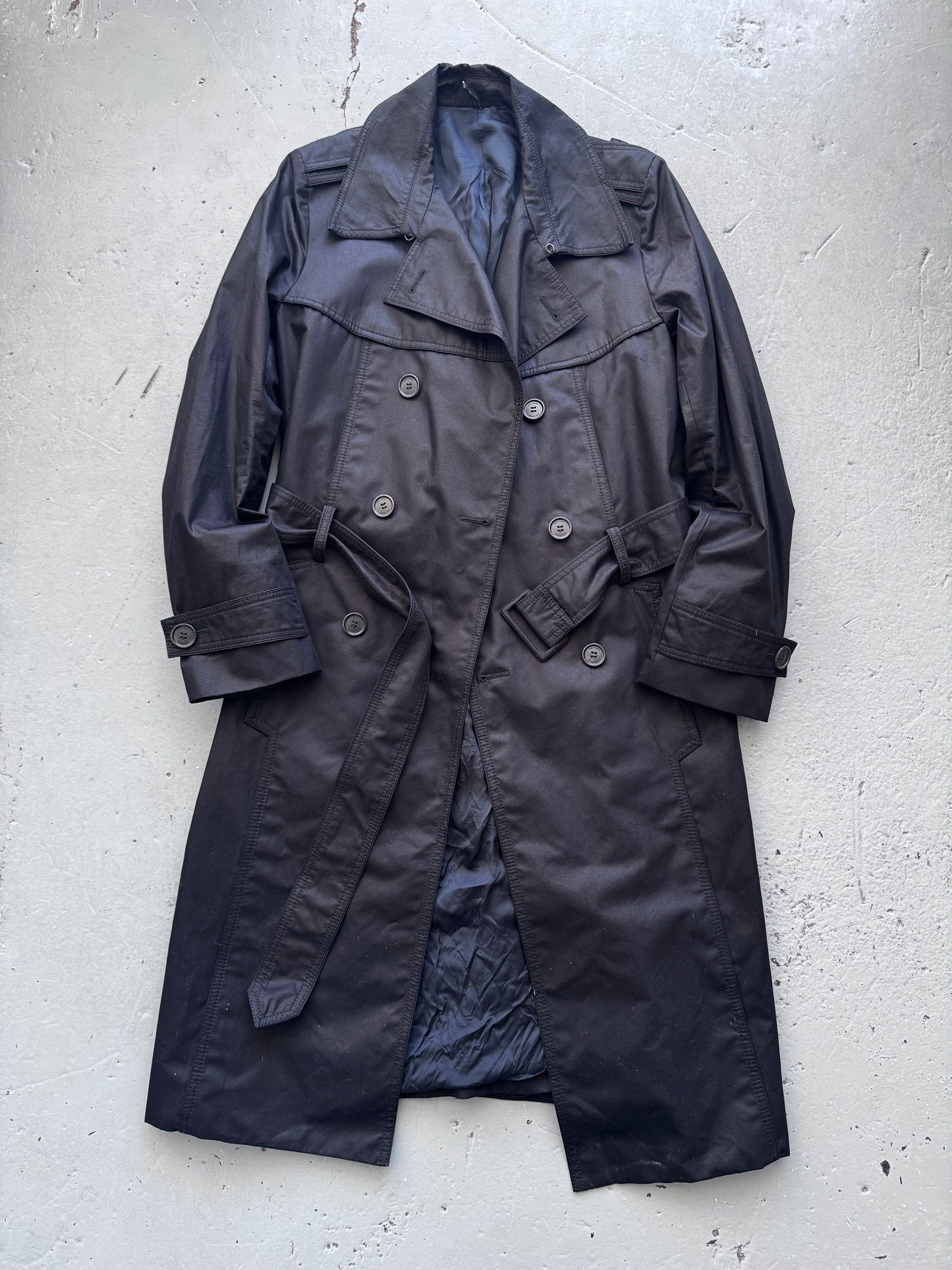 Dior Homme Hedi Slimane Double Epaulet Wax Look Trench Coat