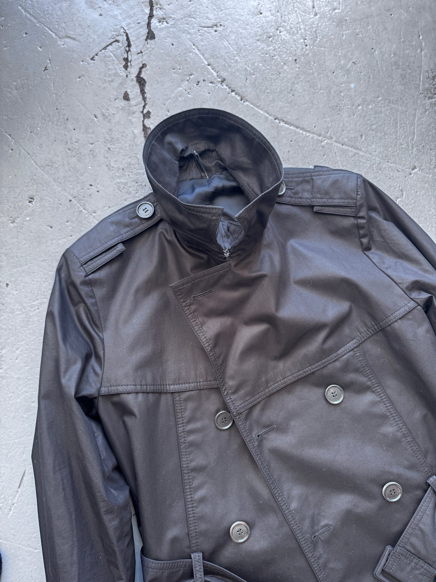 Dior Homme Hedi Slimane Double Epaulet Wax Look Trench Coat
