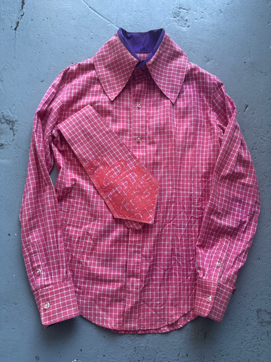 20471120 90s Pink Cheque Exaggerated Shirt and Tie