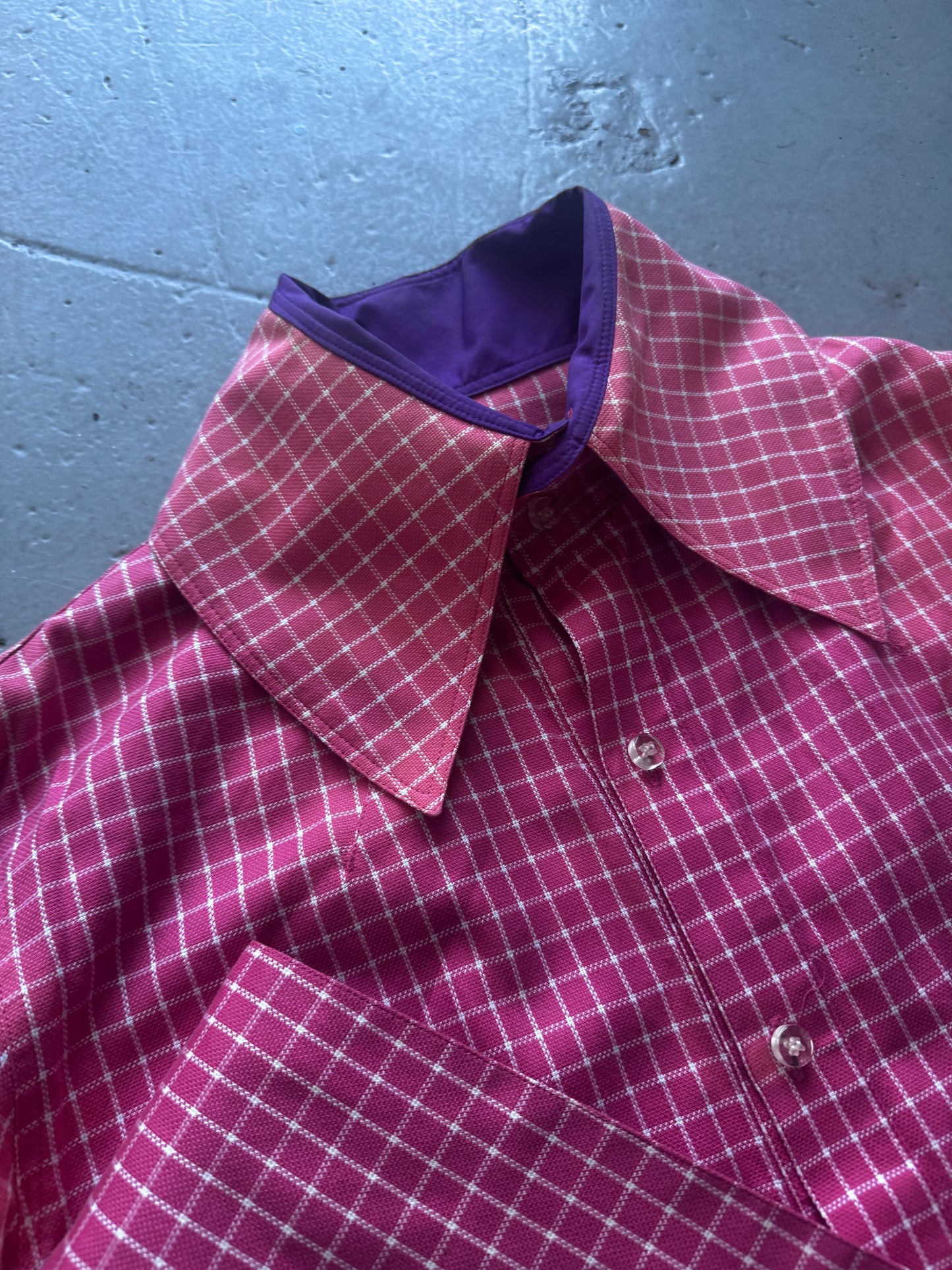 20471120 90s Pink Cheque Exaggerated Shirt and Tie