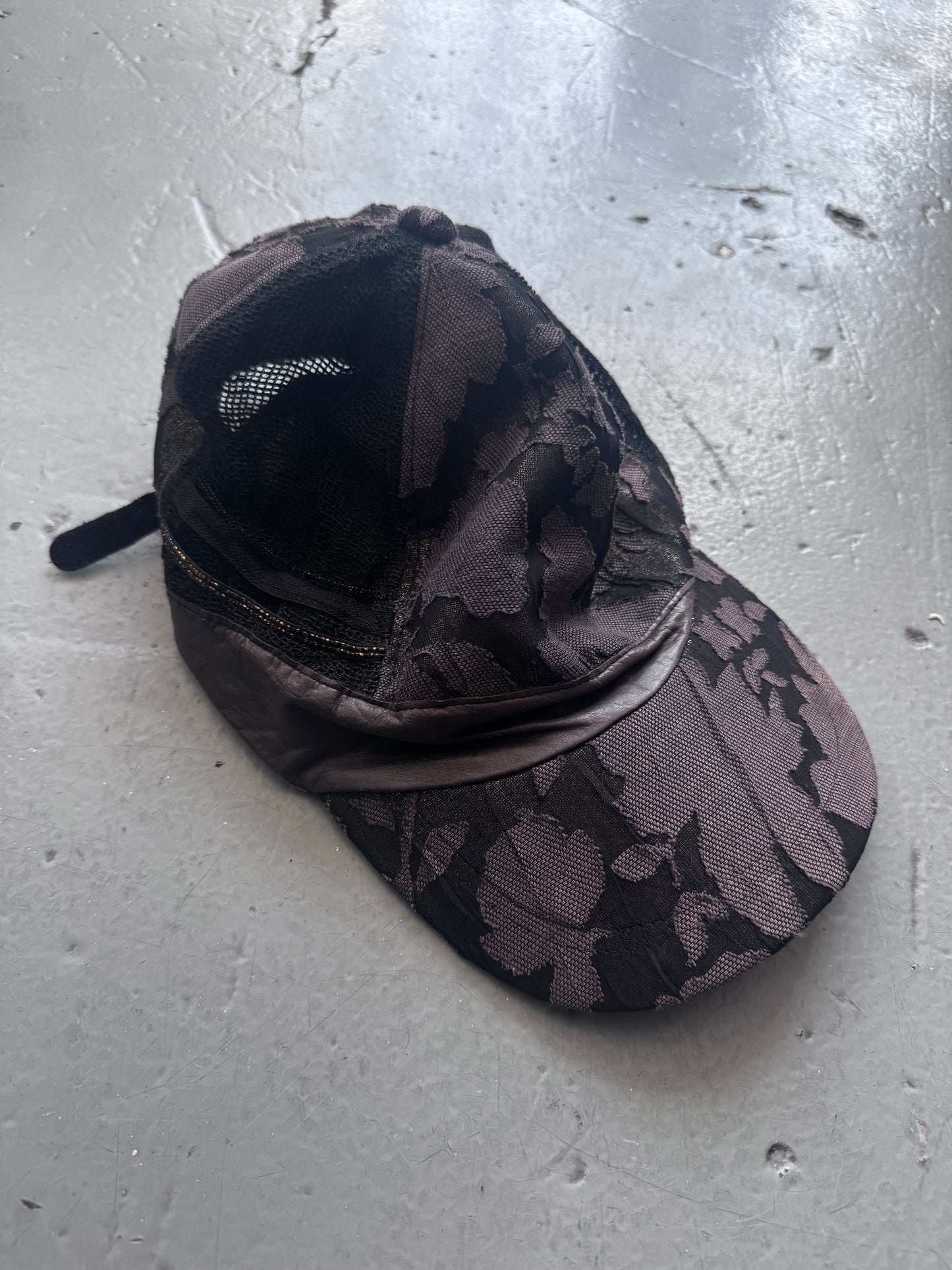 ca4la patched lace and leather cap