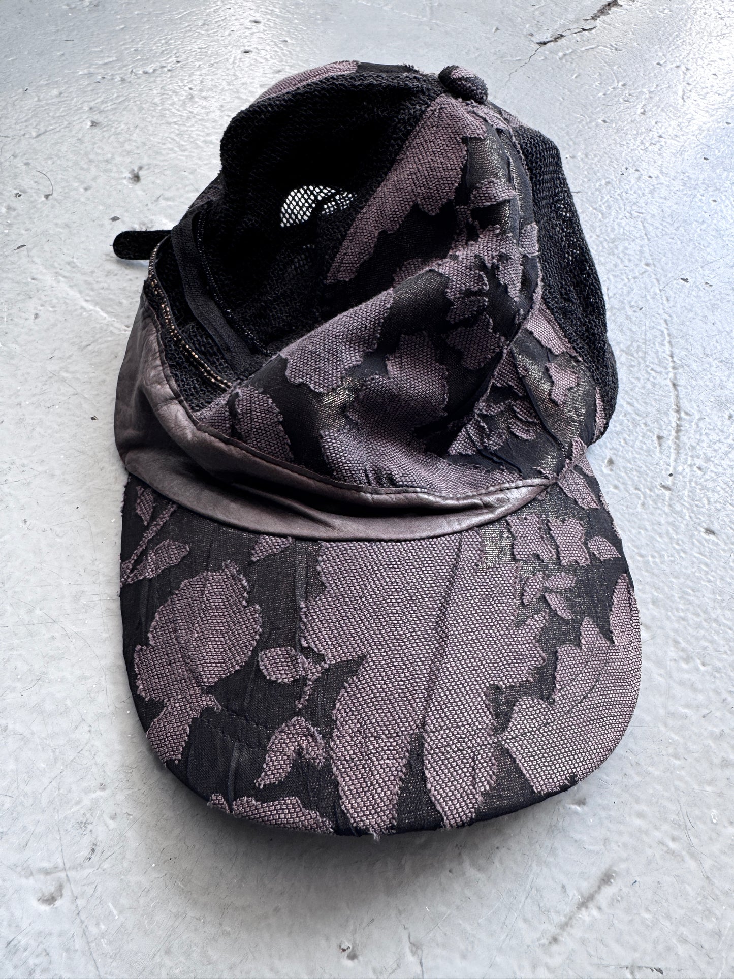 ca4la patched lace and leather cap