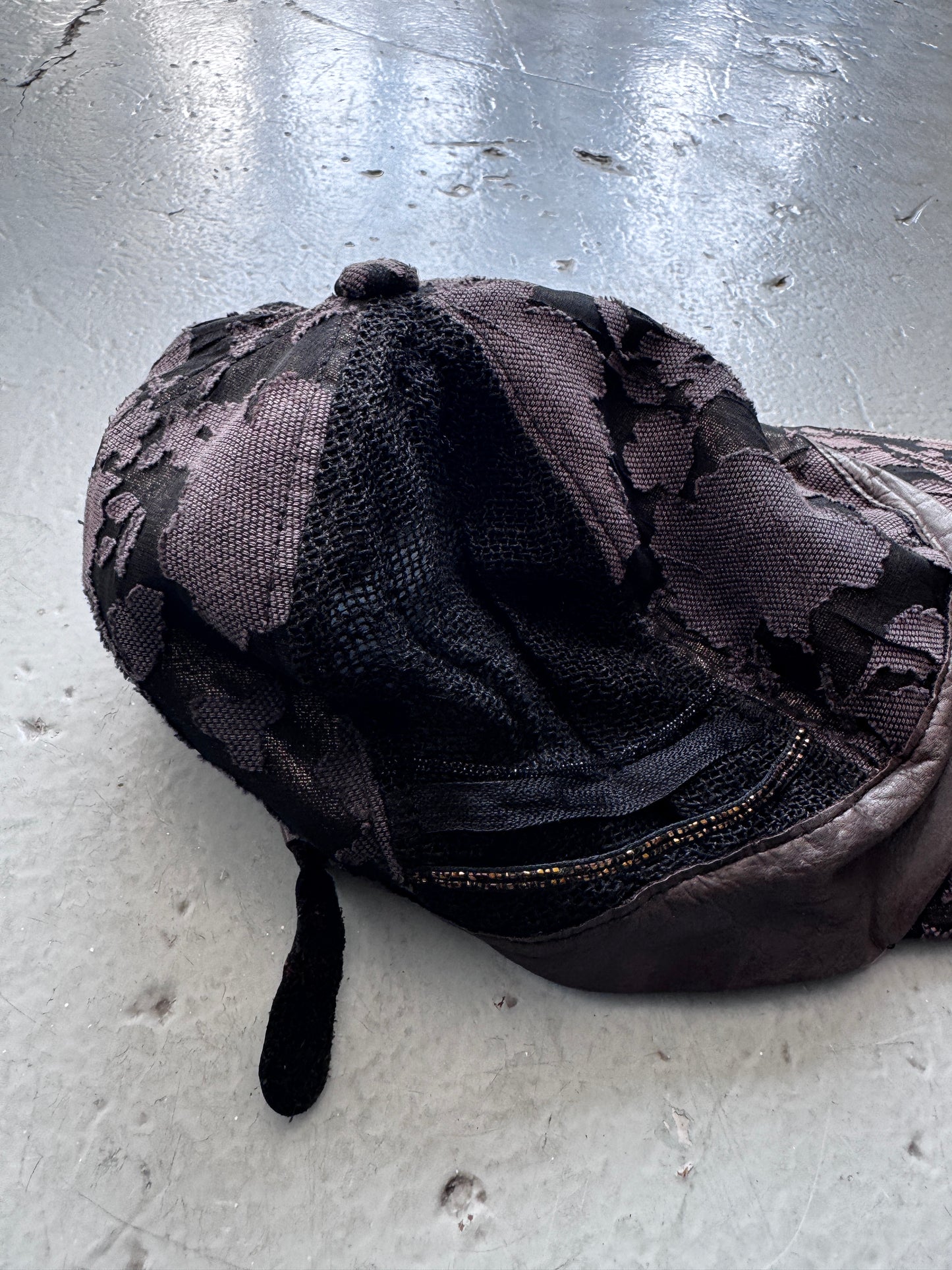 ca4la patched lace and leather cap