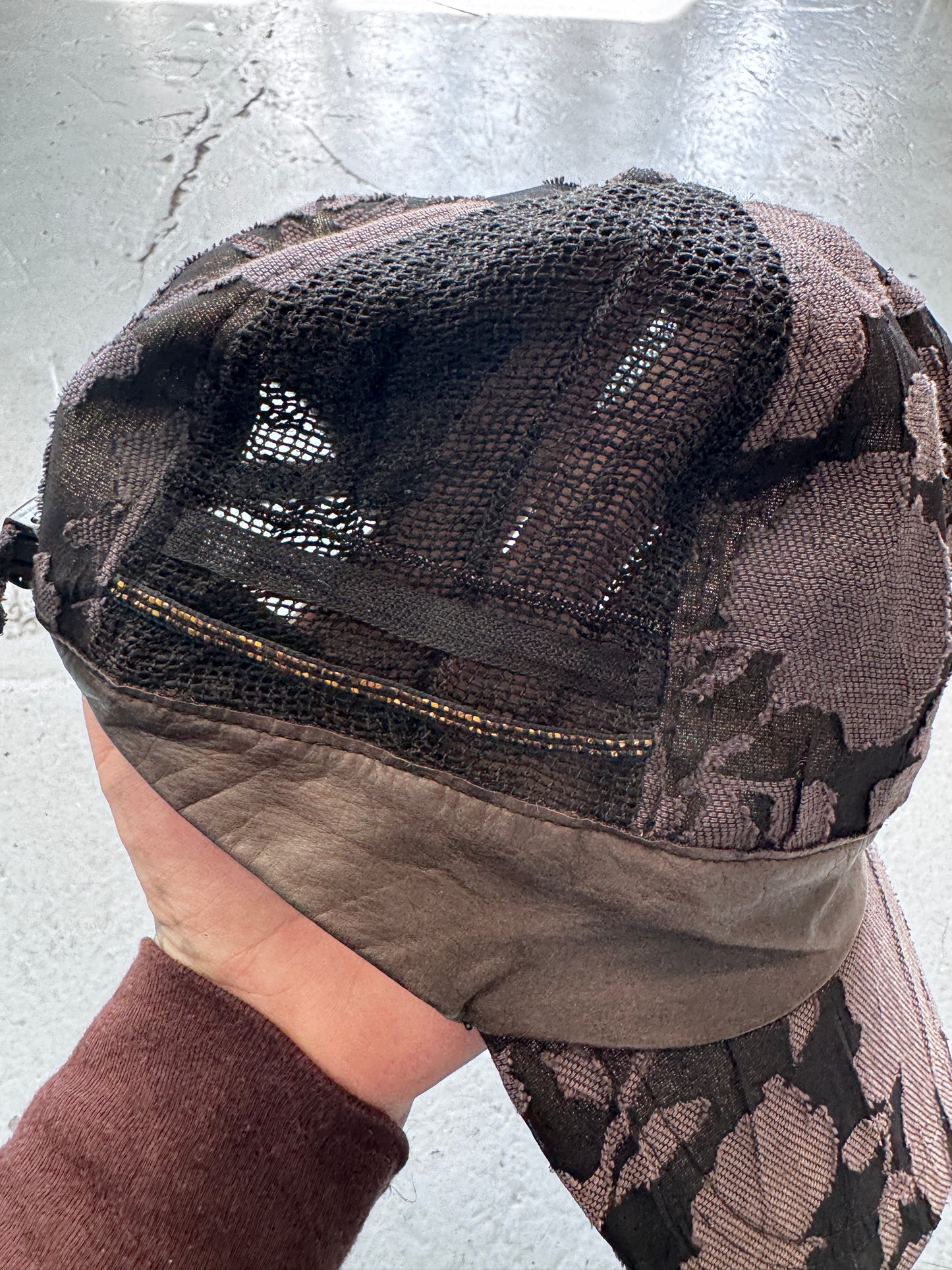 ca4la patched lace and leather cap