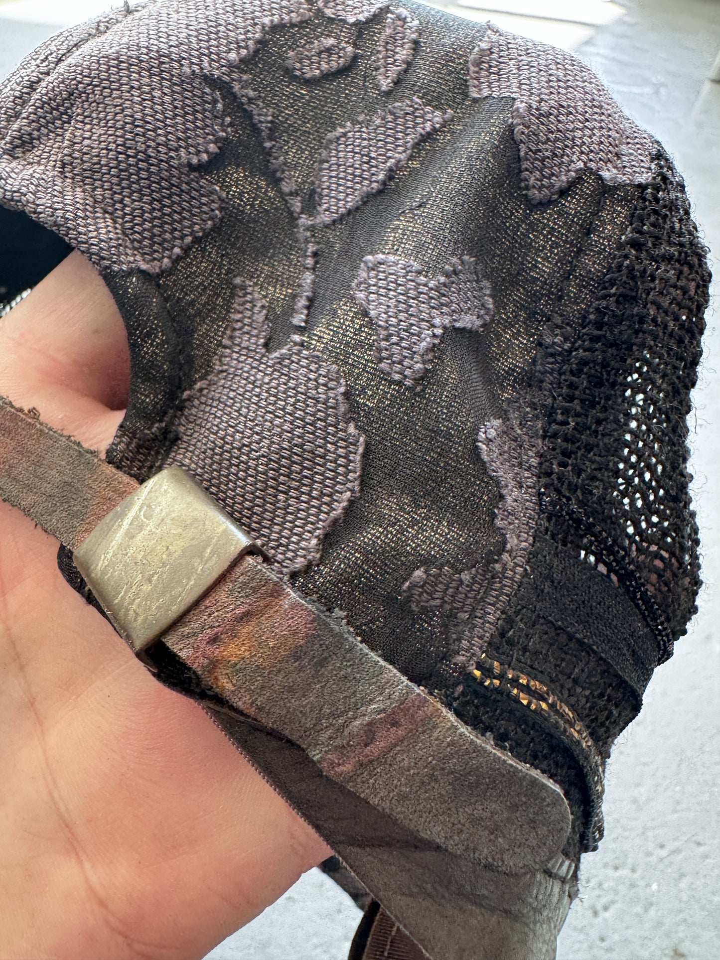 ca4la patched lace and leather cap