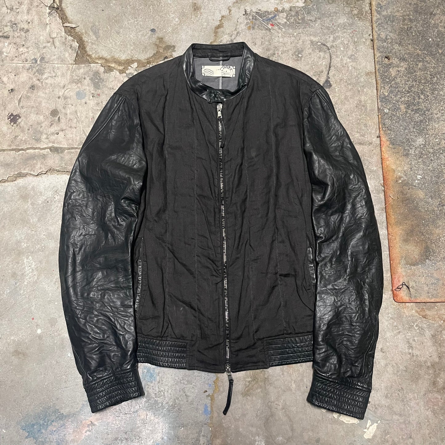 Layer-0 Chain Stitch Linen + Leather Bomber Jacket