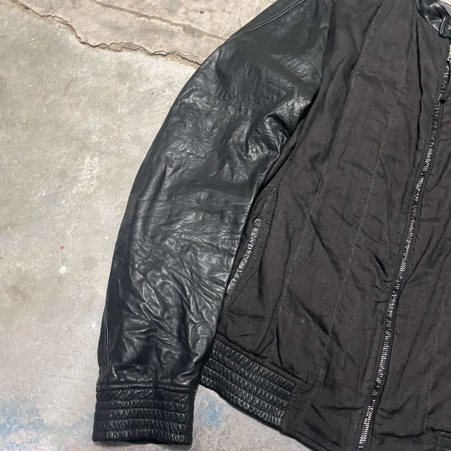 Layer-0 Chain Stitch Linen + Leather Bomber Jacket