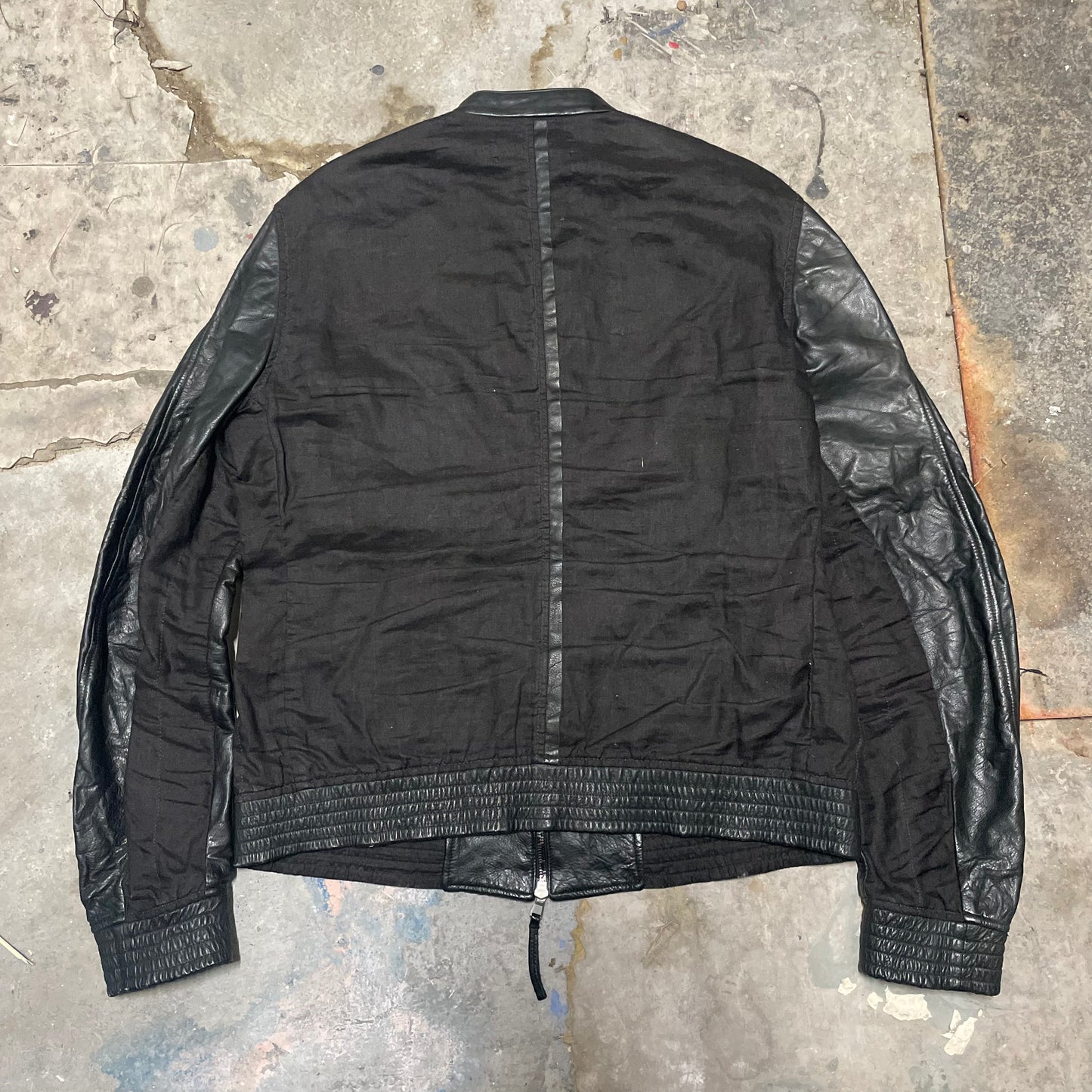 Layer-0 Chain Stitch Linen + Leather Bomber Jacket