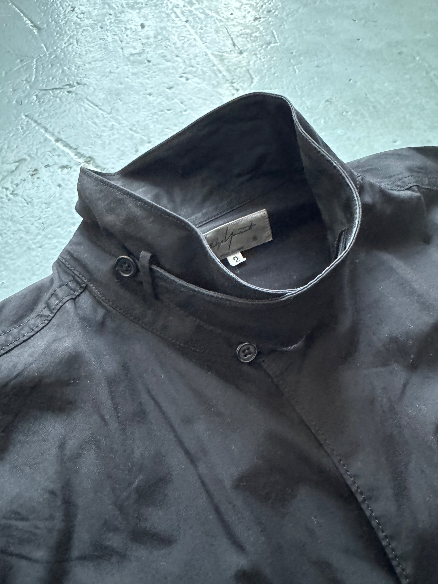 yohji yamamoto buttoned high collar shirt