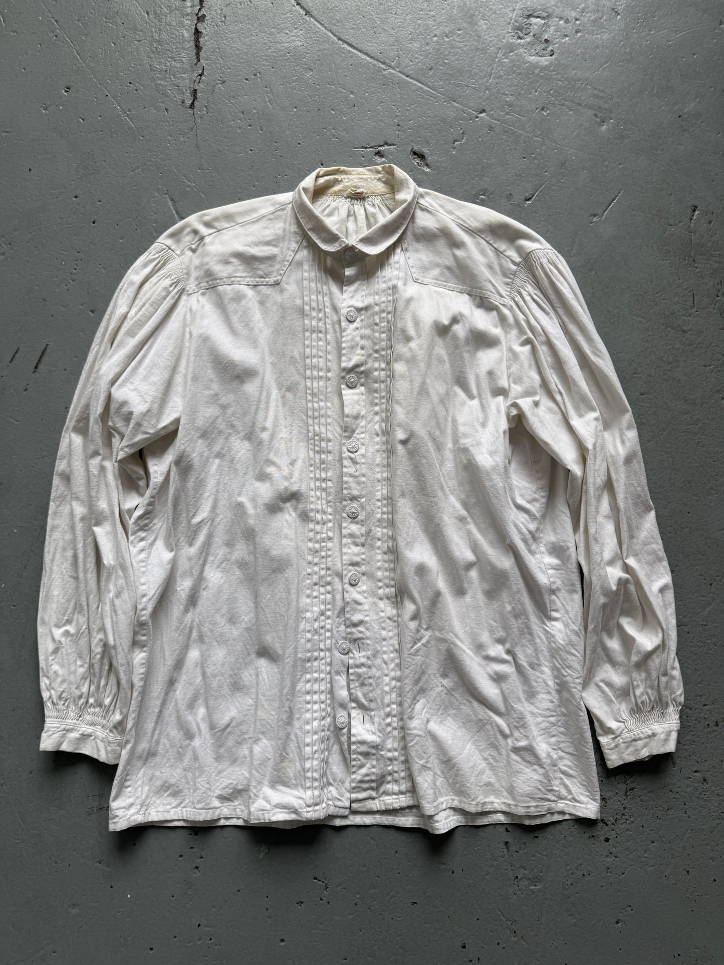 antique european multi pleat shirt