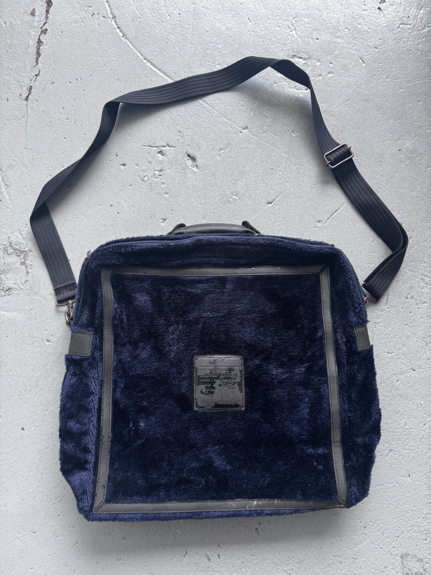 beauty:beast blue fur adjustable side bag