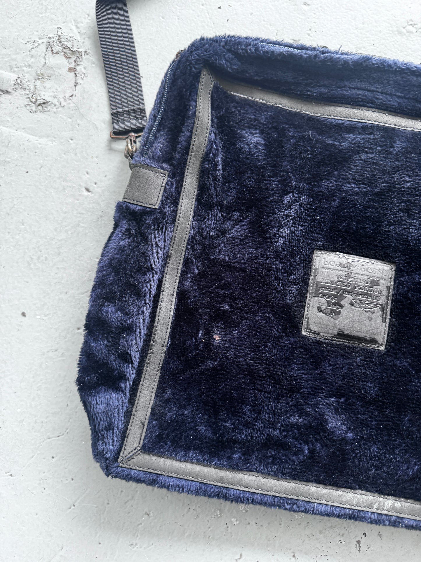 beauty:beast blue fur adjustable side bag