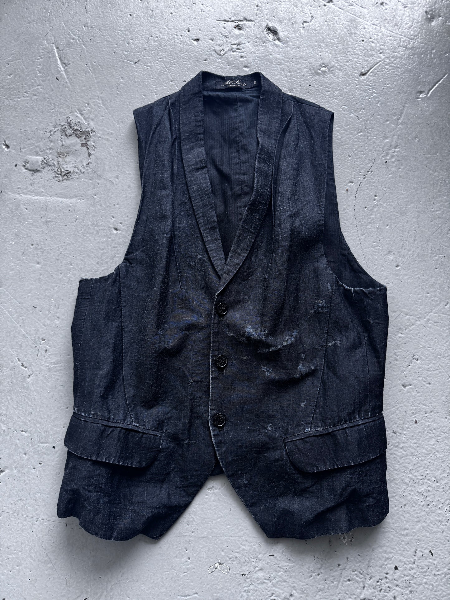 all saints distress detail waistcoat