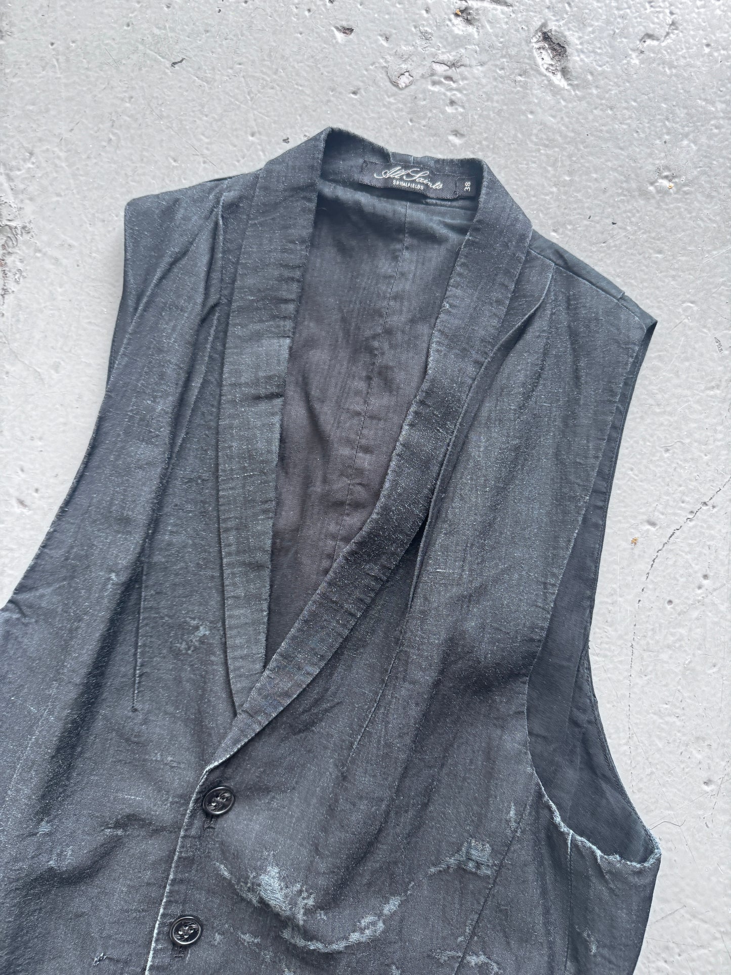 all saints distress detail waistcoat