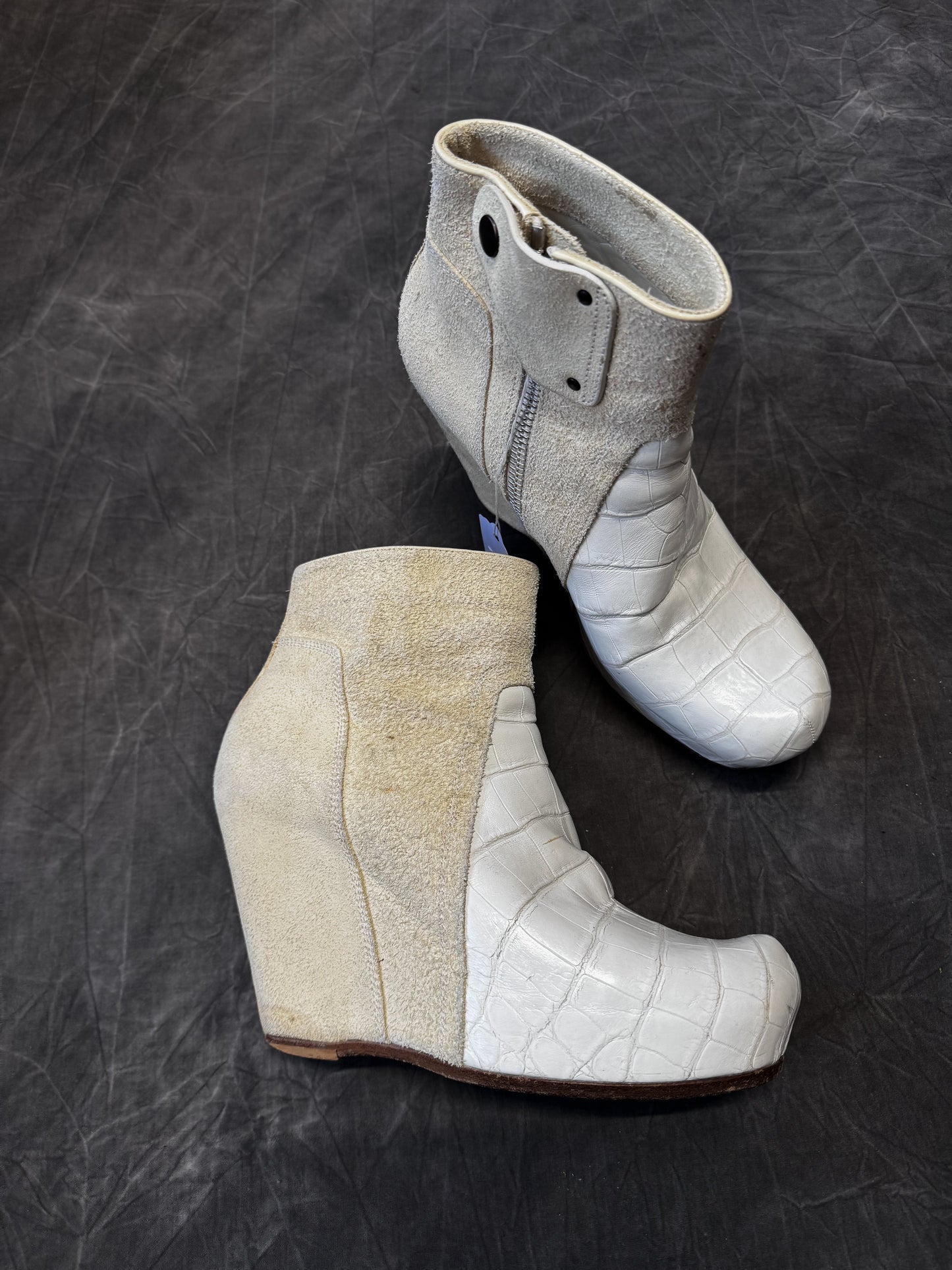 Rick Owens Croc and Suede Moto Ankle boot