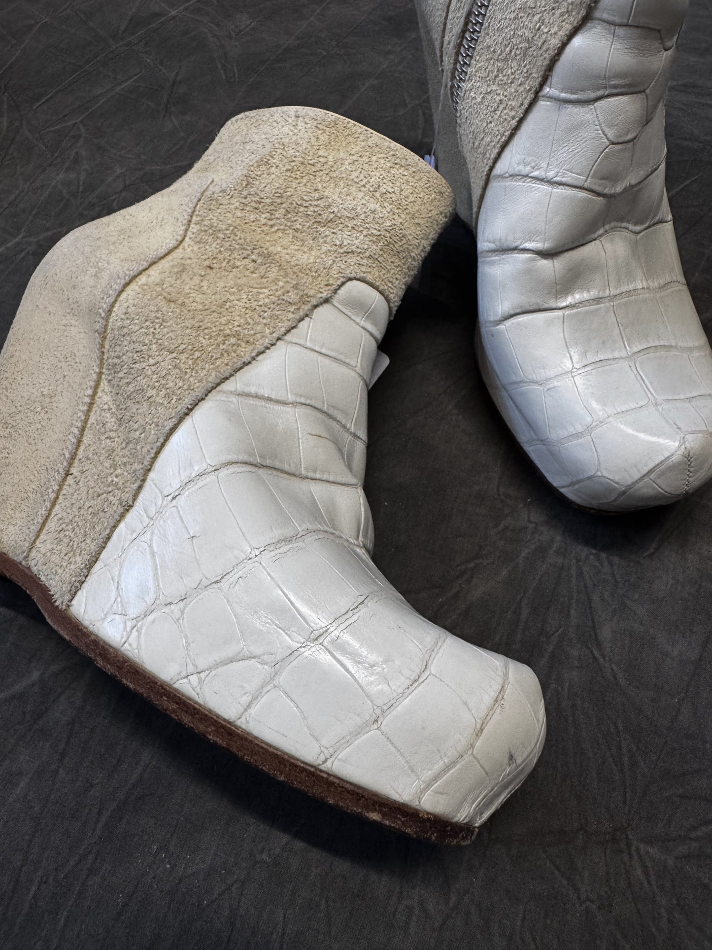 Rick Owens Croc and Suede Moto Ankle boot