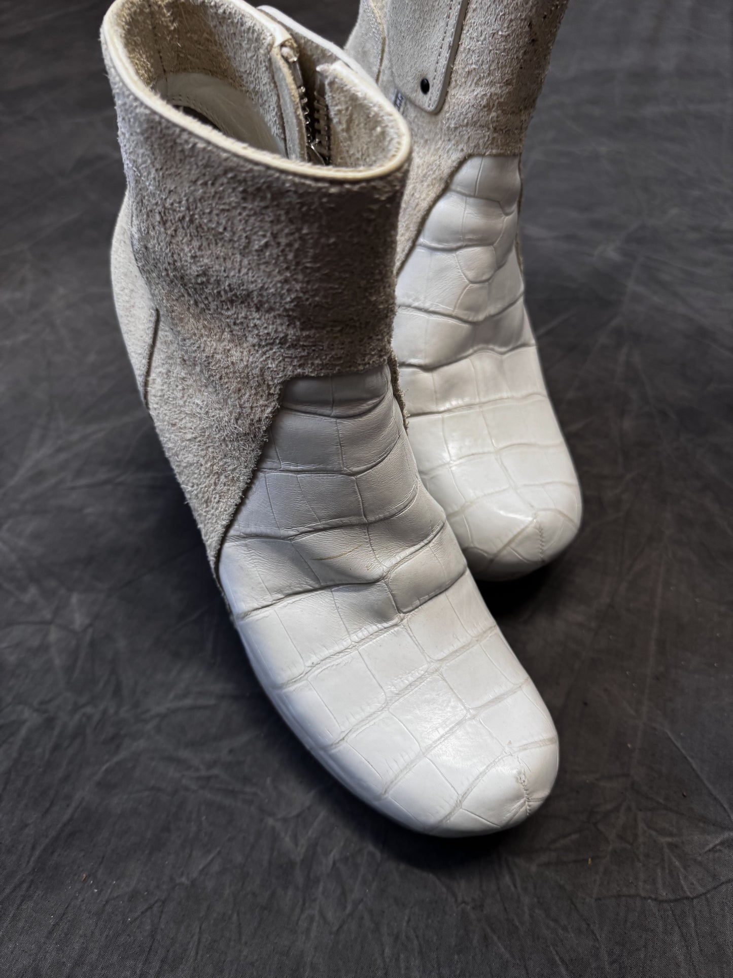 Rick Owens Croc and Suede Moto Ankle boot