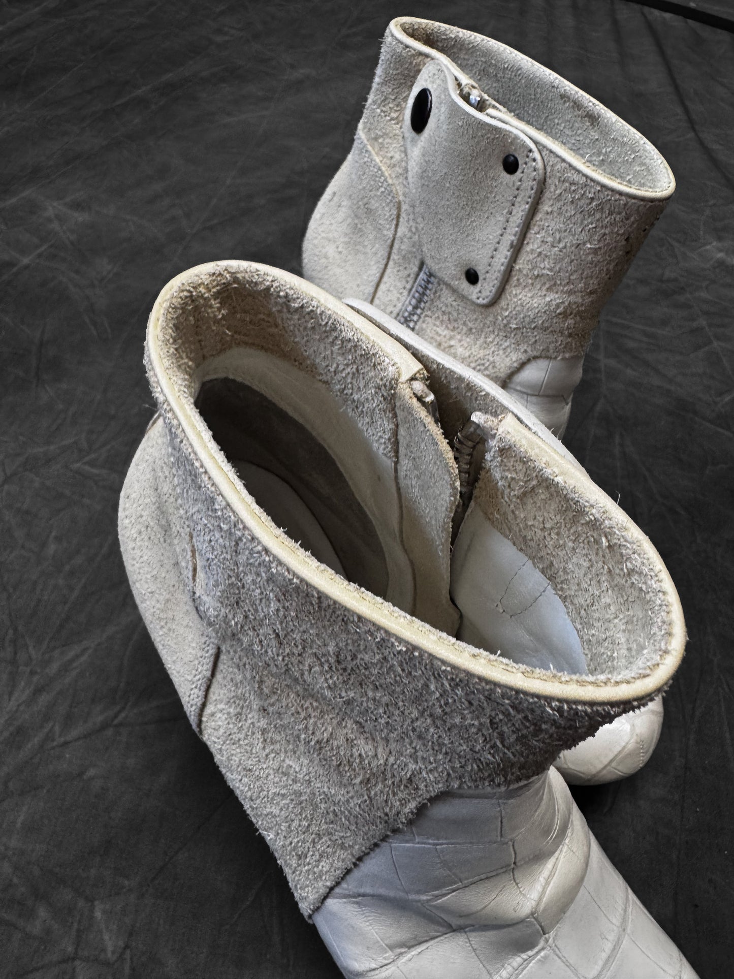 Rick Owens Croc and Suede Moto Ankle boot