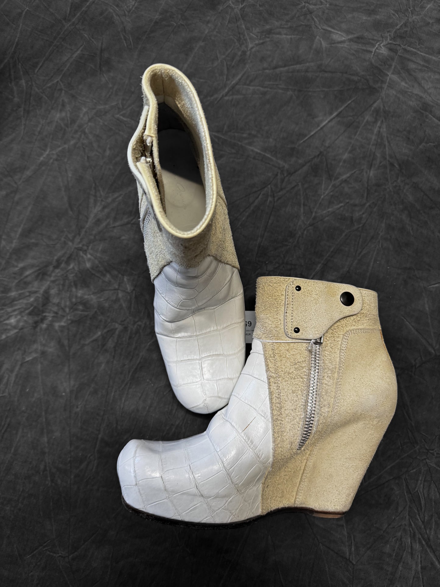 Rick Owens Croc and Suede Moto Ankle boot