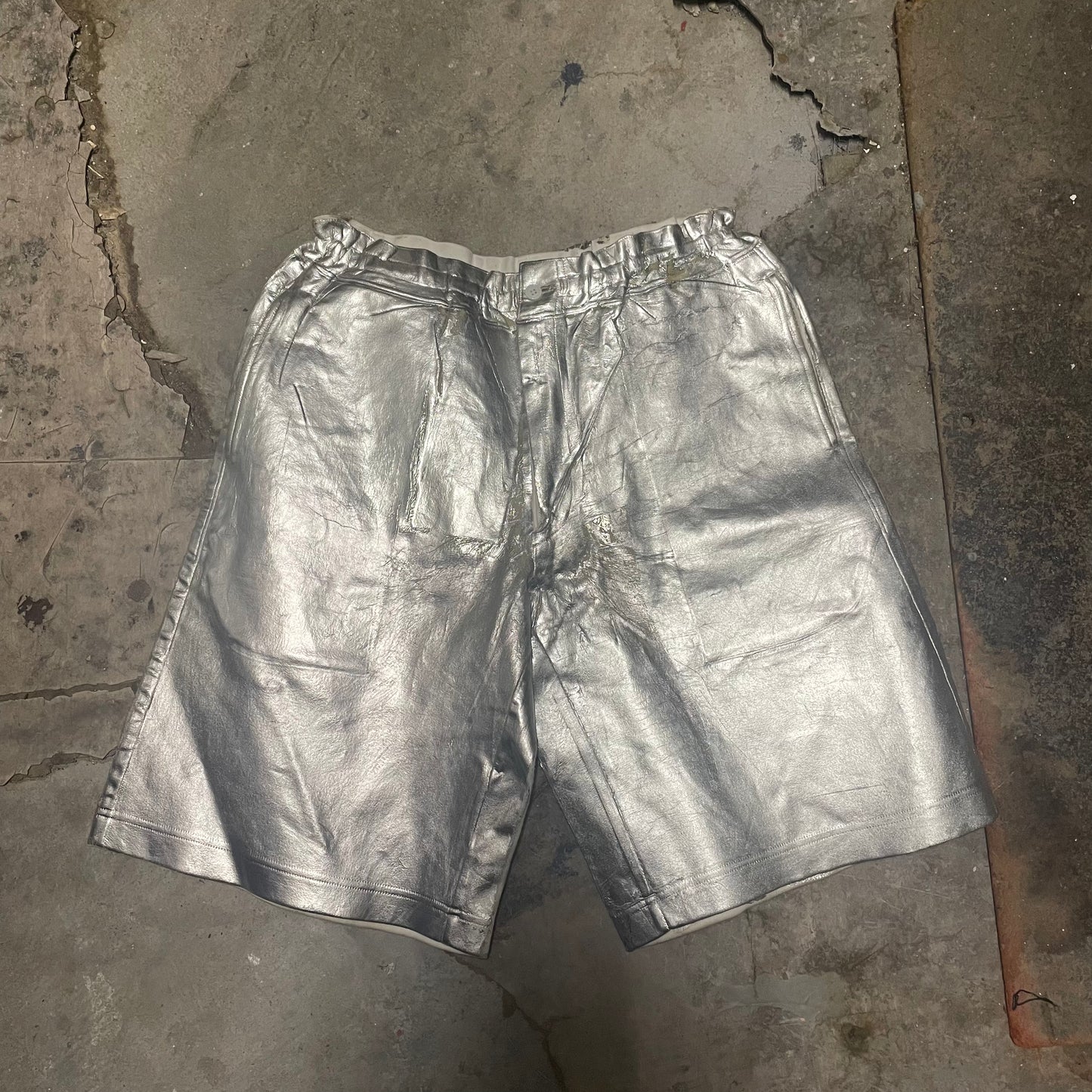 Comme Des Garcons Homme Plus SS21 Silver Coated Shorts