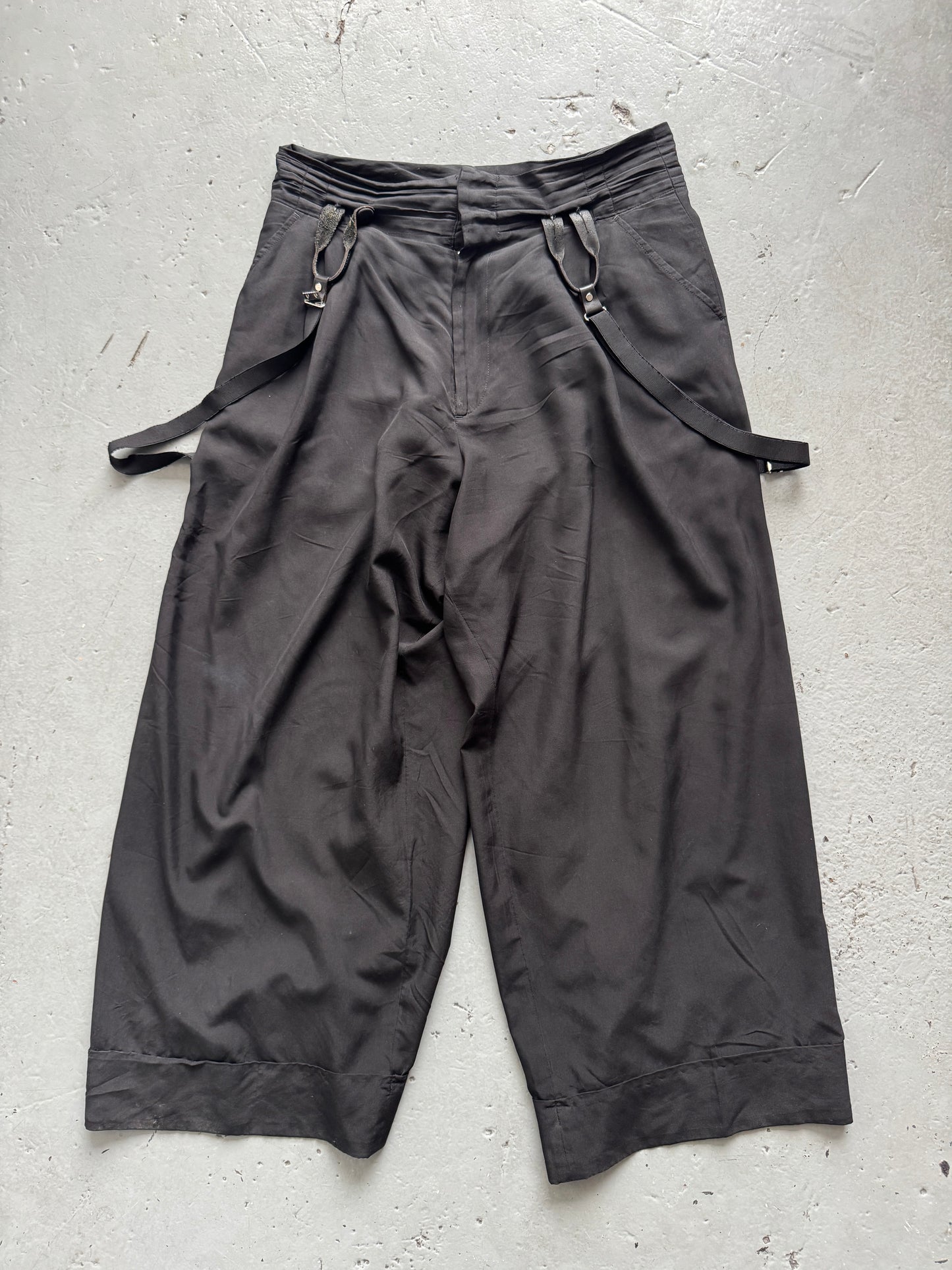 yohji yamamoto leather strap harness wide trouser