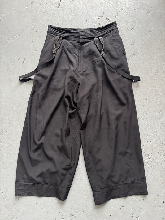 yohji yamamoto leather strap harness wide trouser