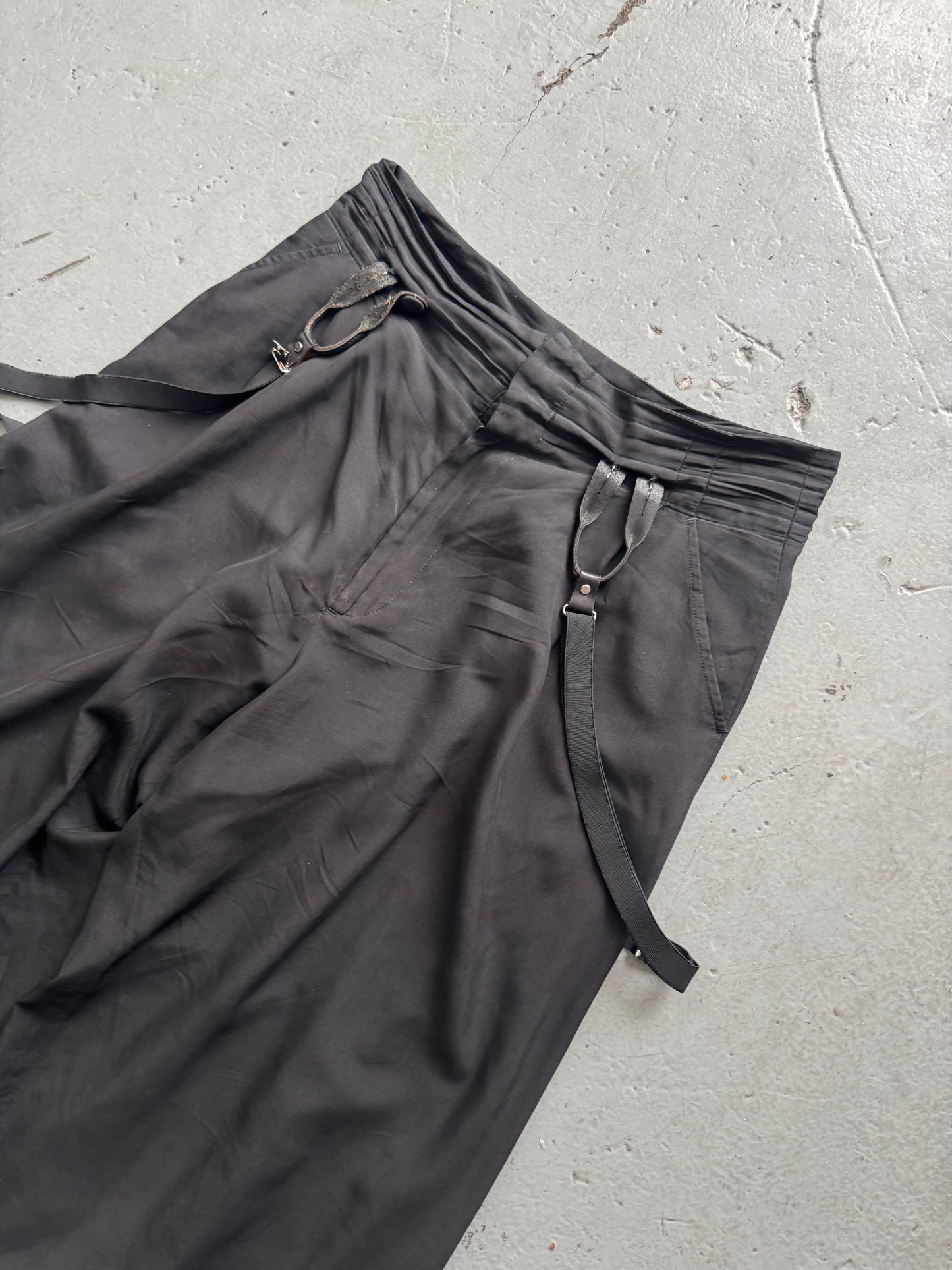 yohji yamamoto leather strap harness wide trouser