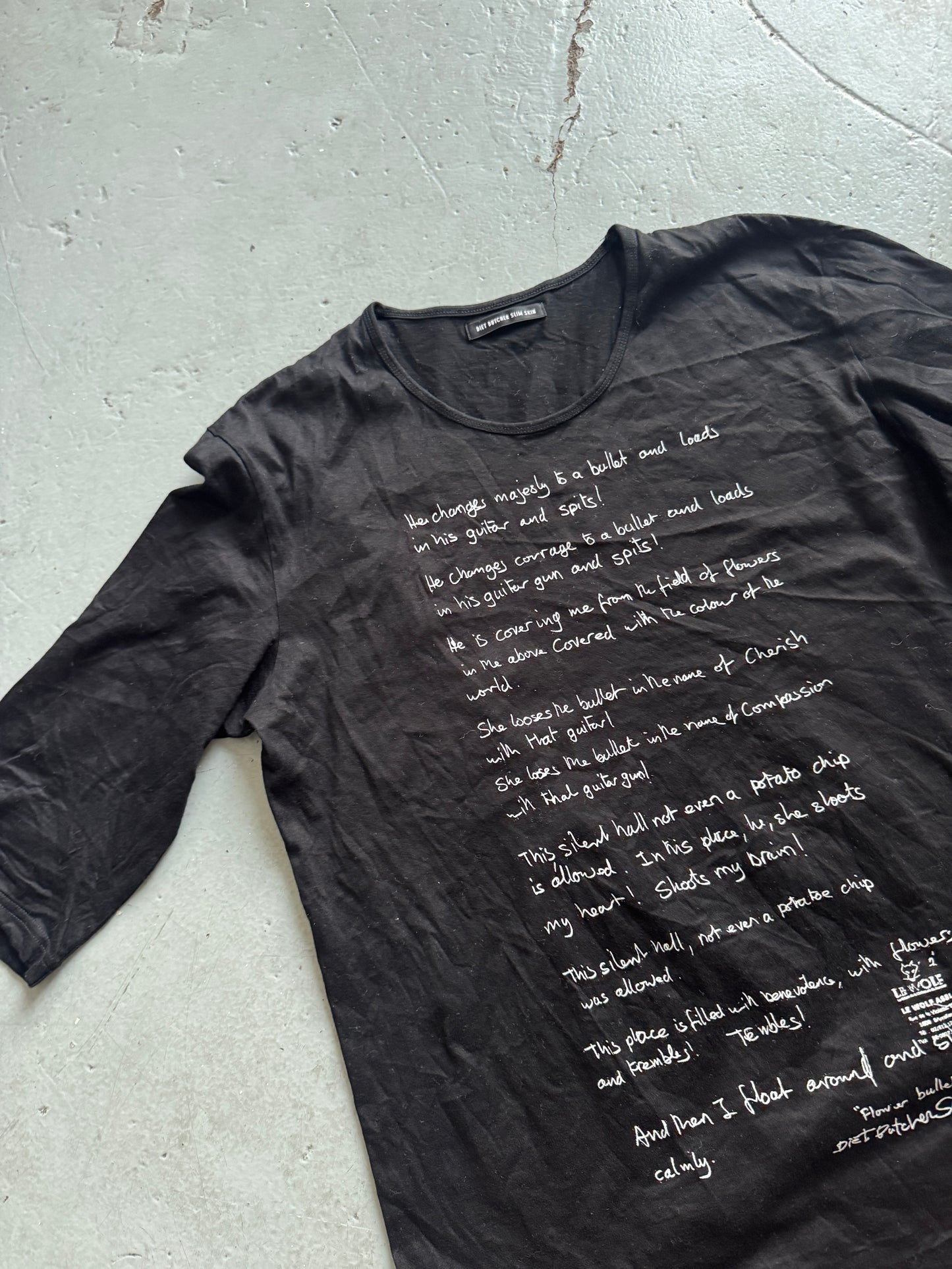 diet butcher slim skin script top 3/4 sleeve