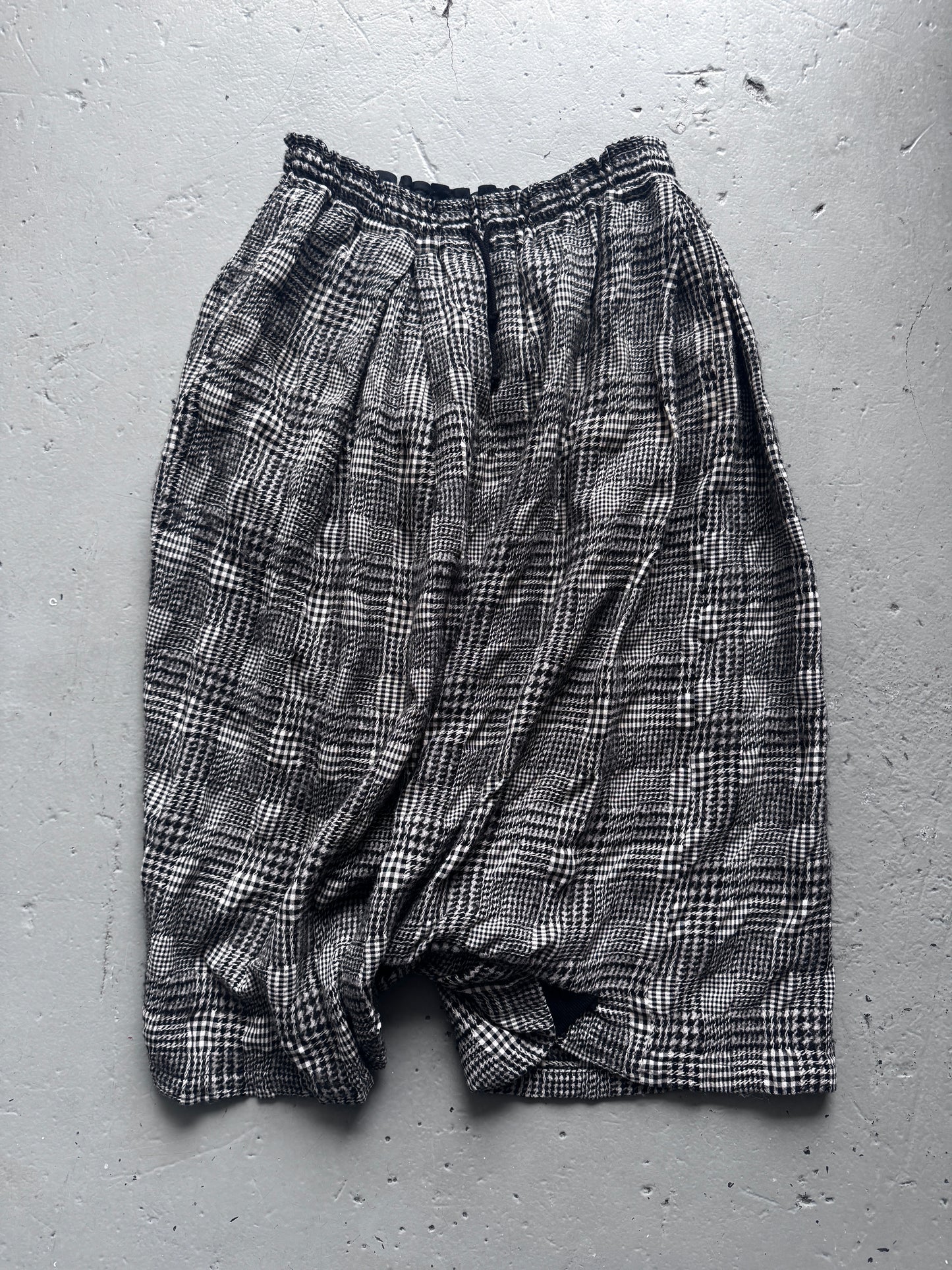 Yohji Yamamoto Y's Wool Cheque Twisted Drop Crotch Pants