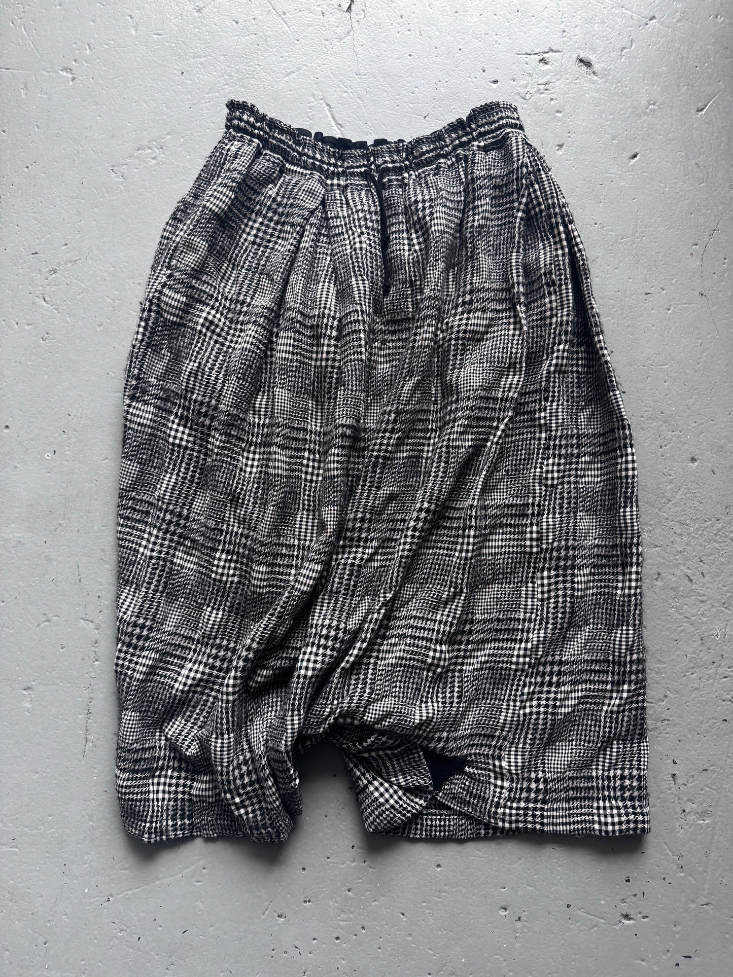 Yohji Yamamoto Y's Wool Cheque Twisted Drop Crotch Pants