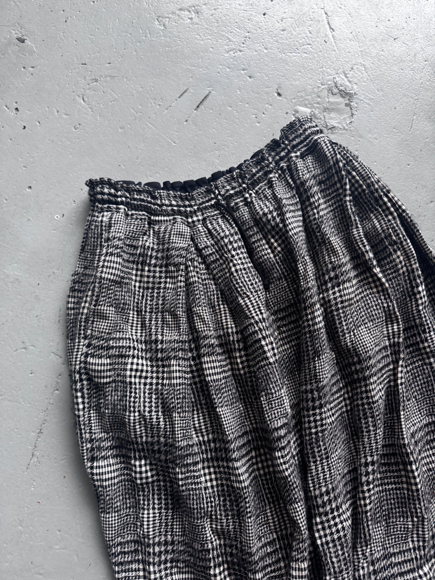 Yohji Yamamoto Y's Wool Cheque Twisted Drop Crotch Pants