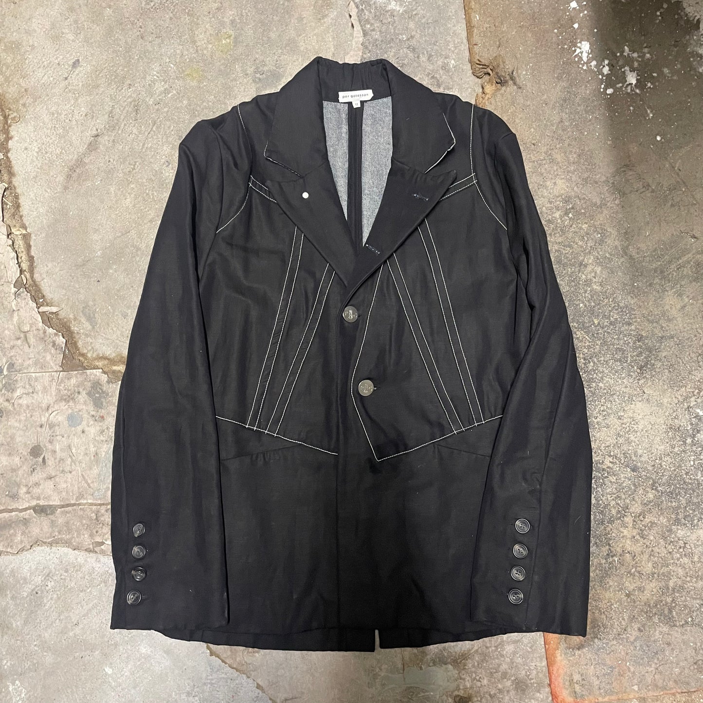 Per Götesson Stand Collar Contrast Seam Layered Blazer