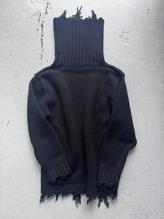Perverze Knit High Neck Distressed Sweater
