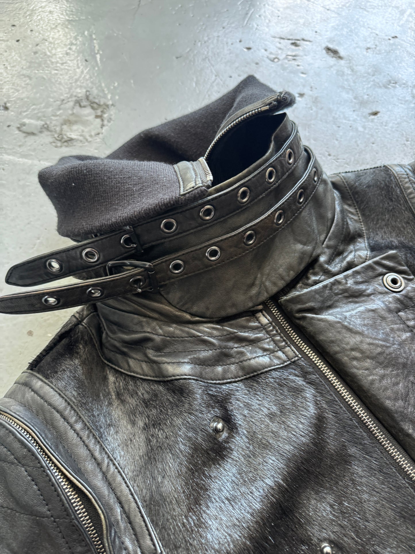 Yasuyuki Ishii High Neck Belted Pony Hair Jacket
