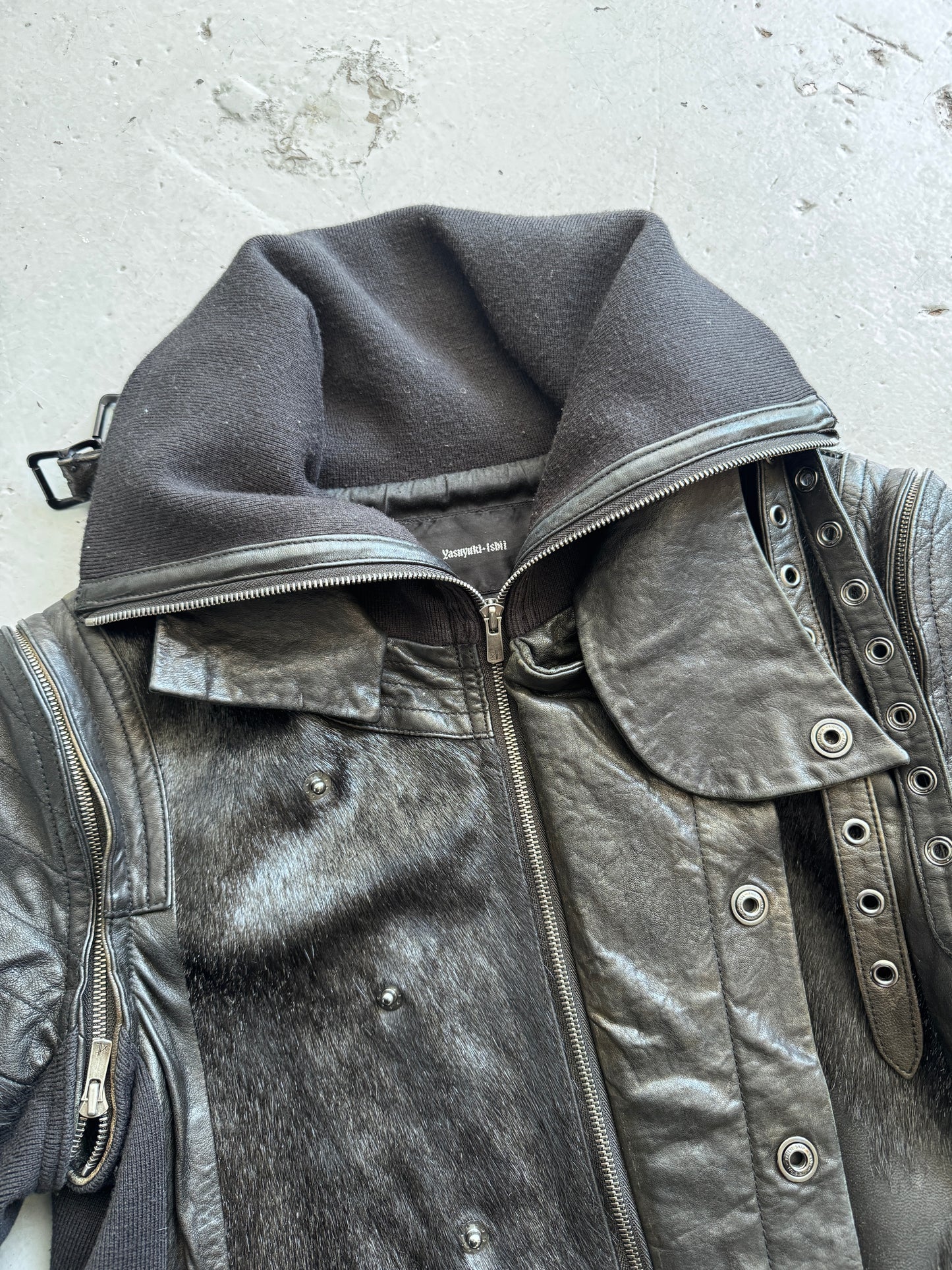 Yasuyuki Ishii High Neck Belted Pony Hair Jacket