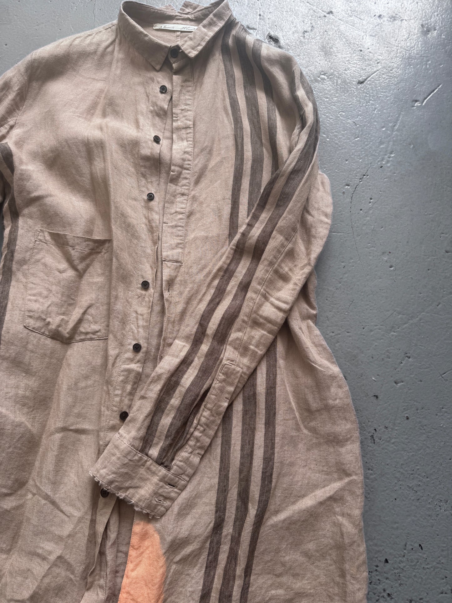 Aleksandr Manamis Striped Bleached Linen Shirt