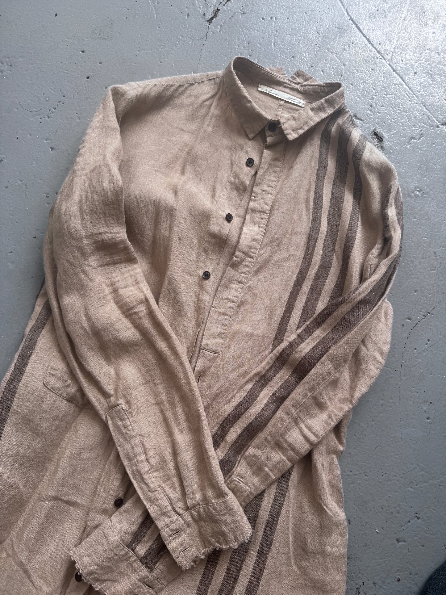 Aleksandr Manamis Striped Bleached Linen Shirt