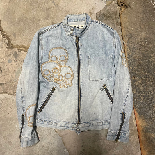 Fake London Genius Skull Patch Denim Rider Jacket