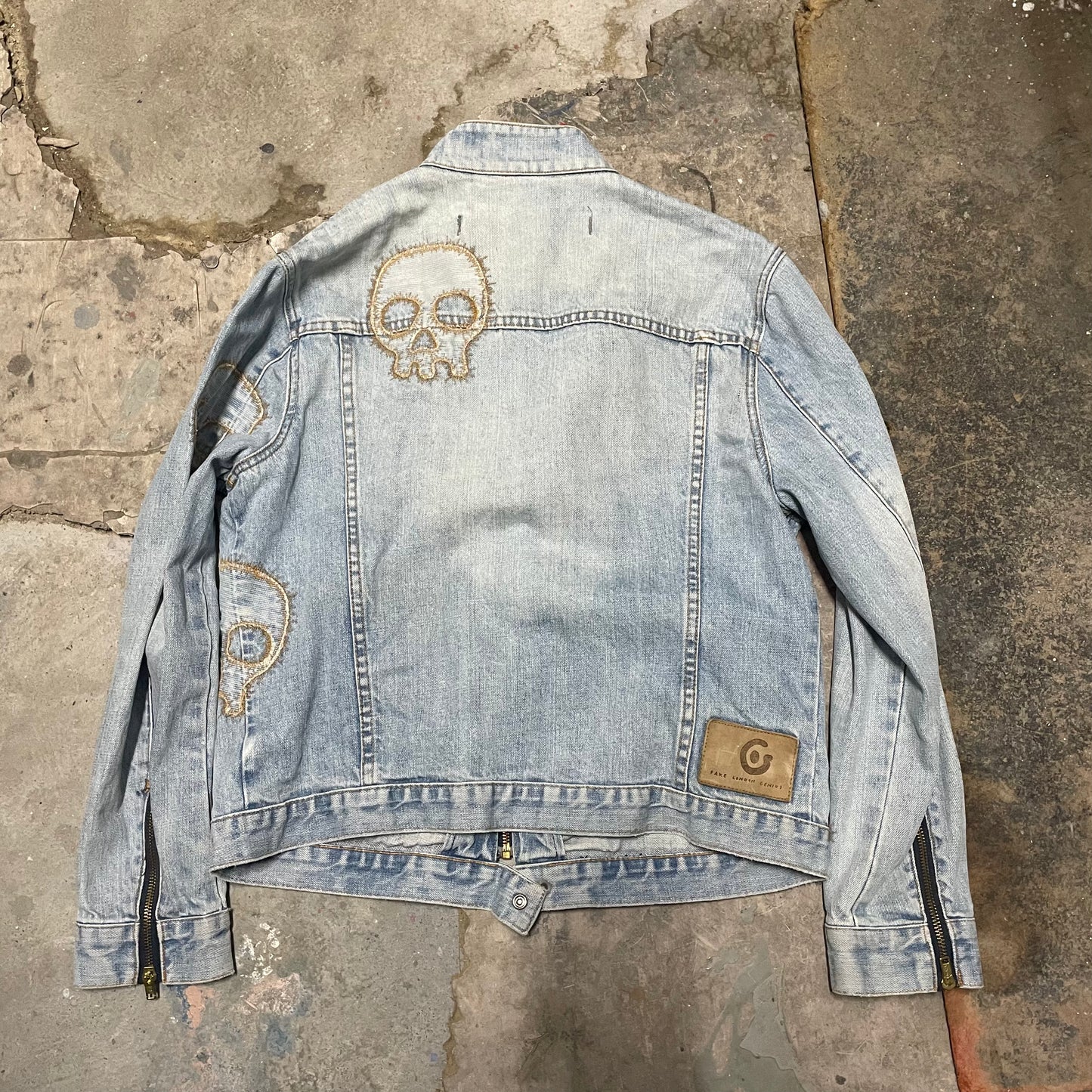 Fake London Genius Skull Patch Denim Rider Jacket