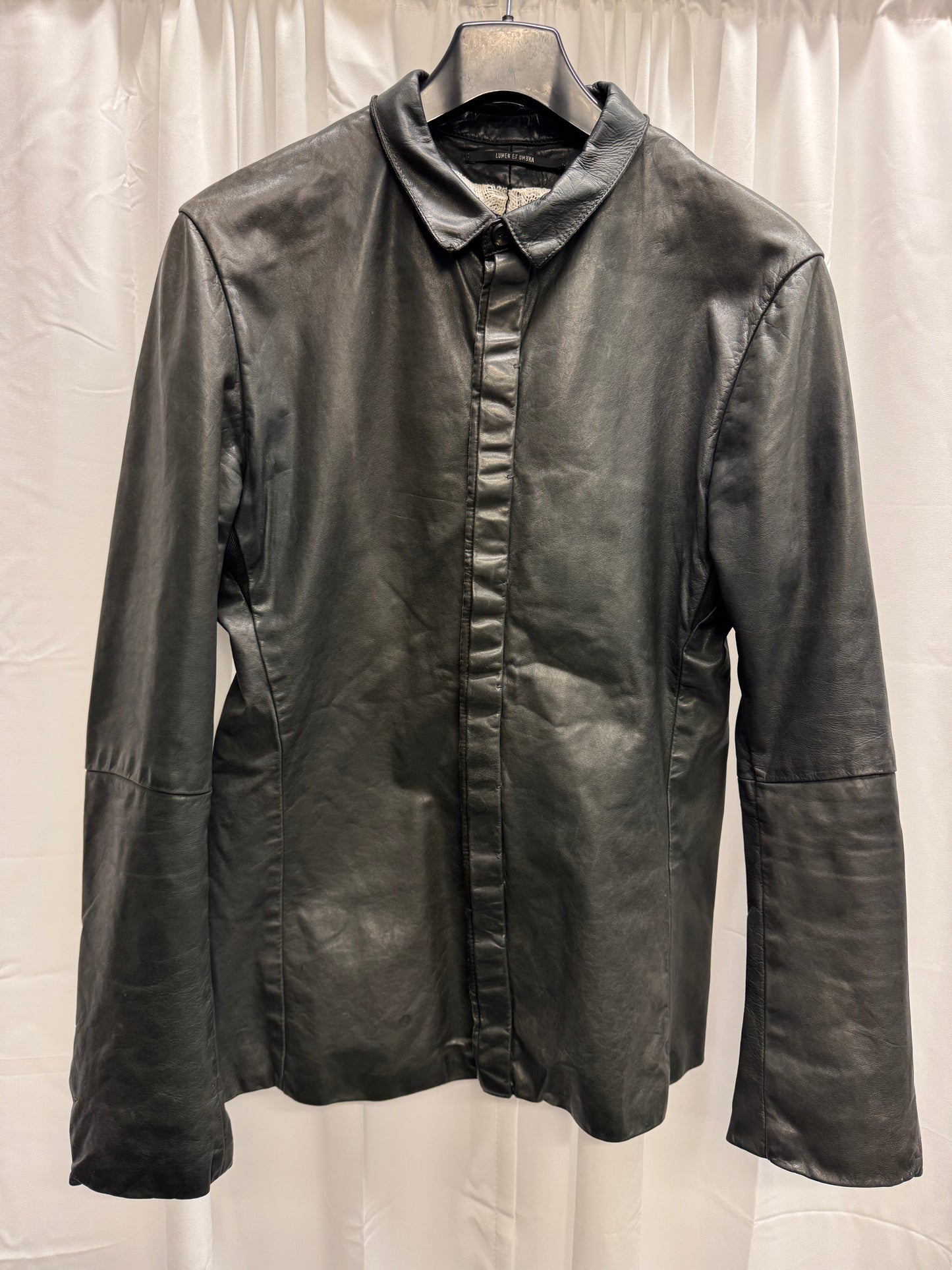 lumen et umbra open scar stitch leather shirt