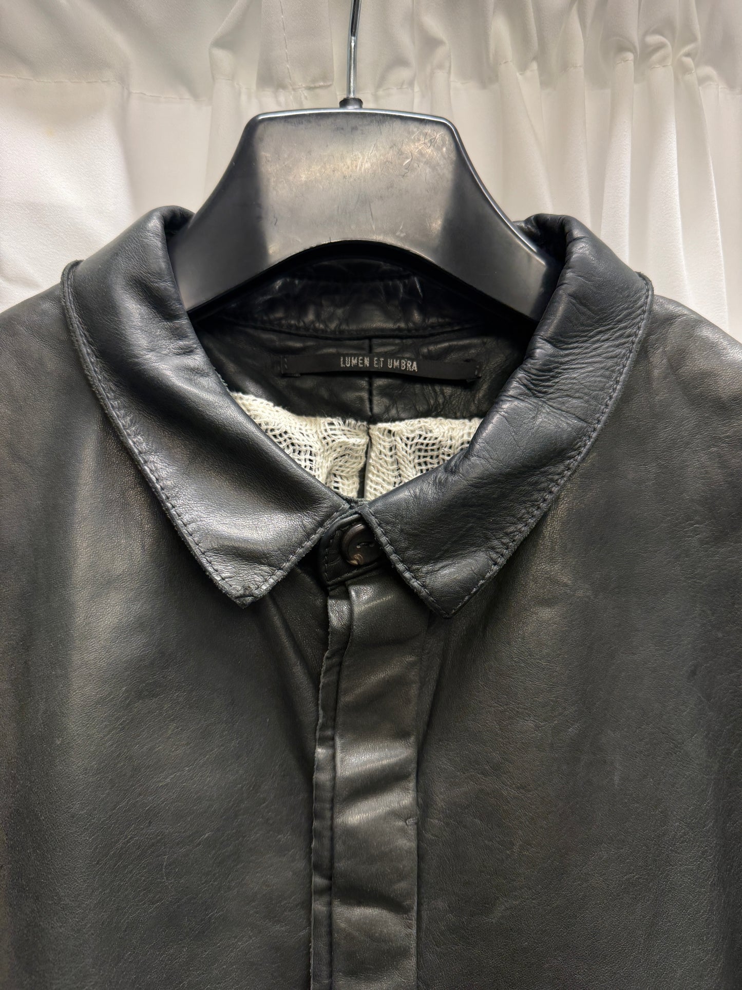 lumen et umbra open scar stitch leather shirt