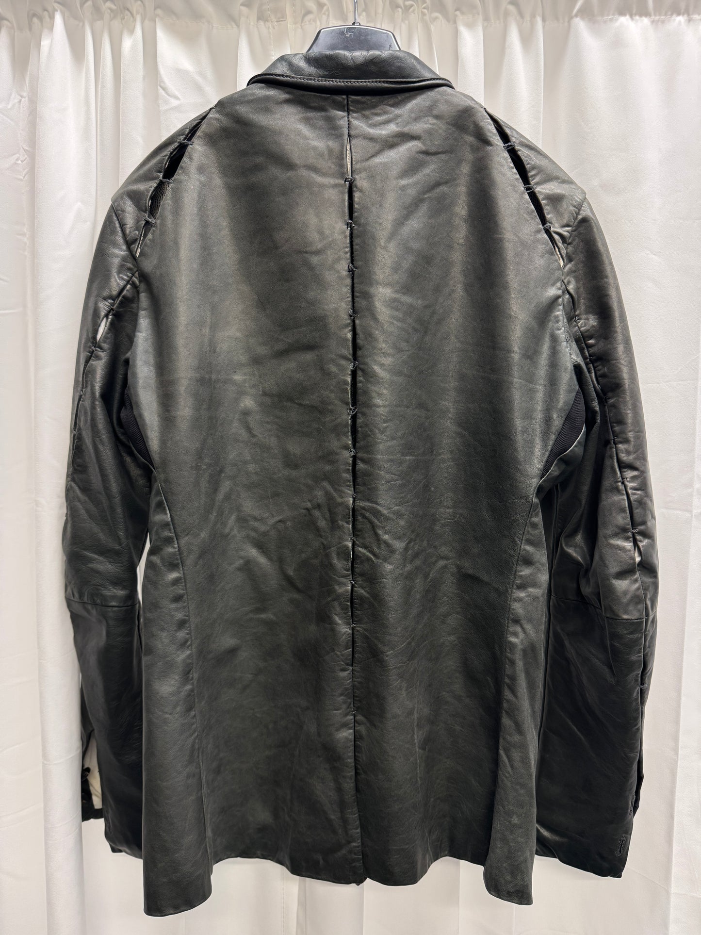 lumen et umbra open scar stitch leather shirt
