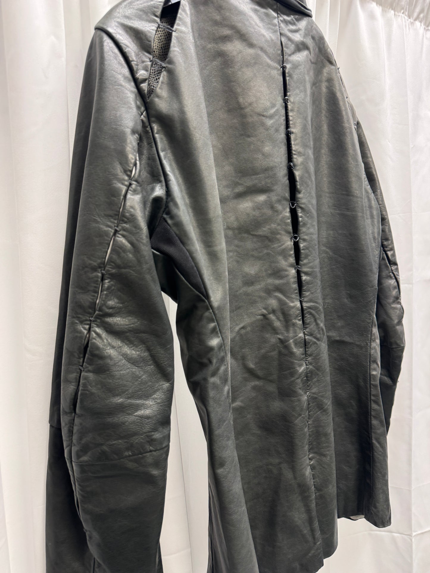 lumen et umbra open scar stitch leather shirt