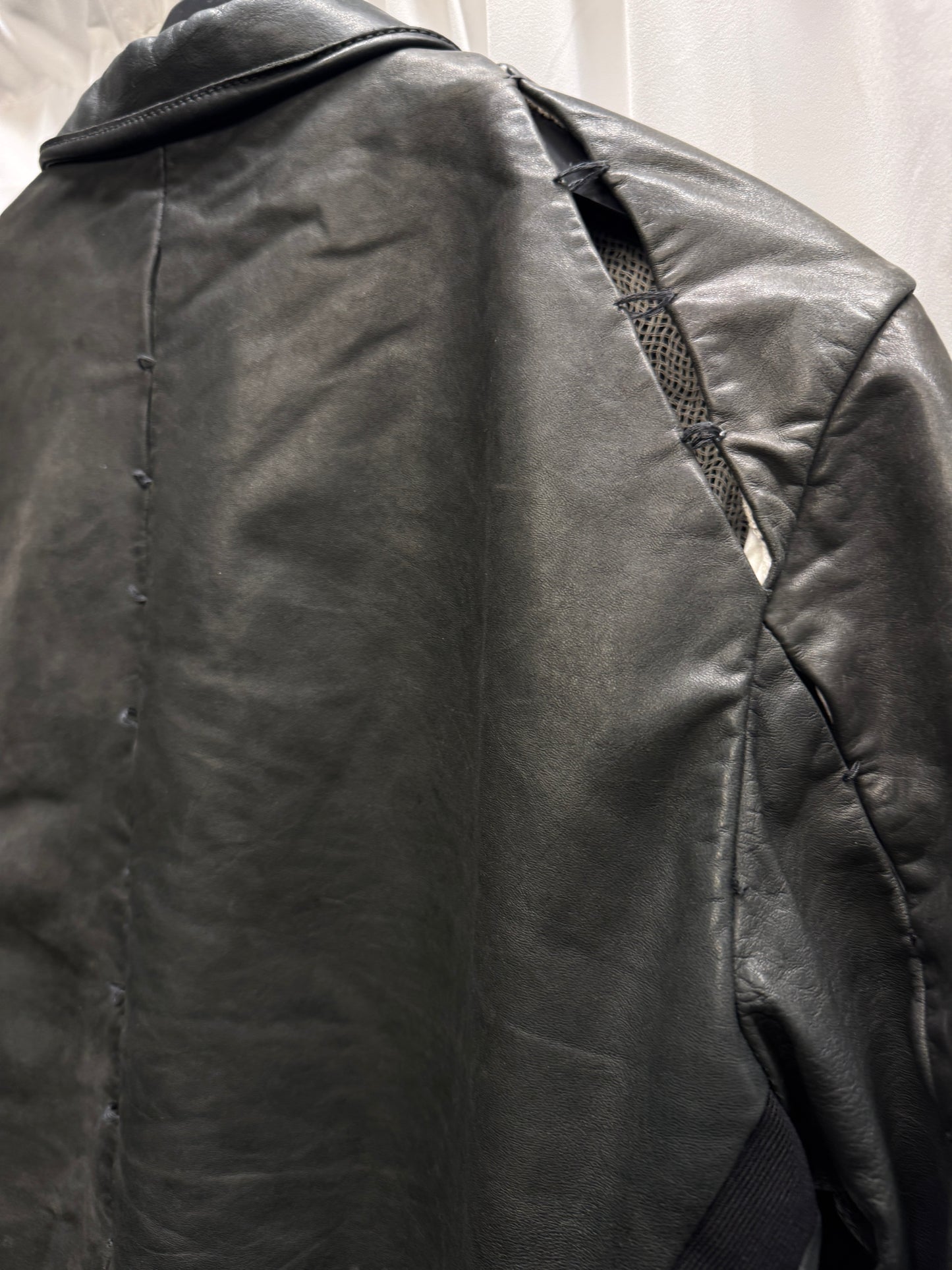 lumen et umbra open scar stitch leather shirt