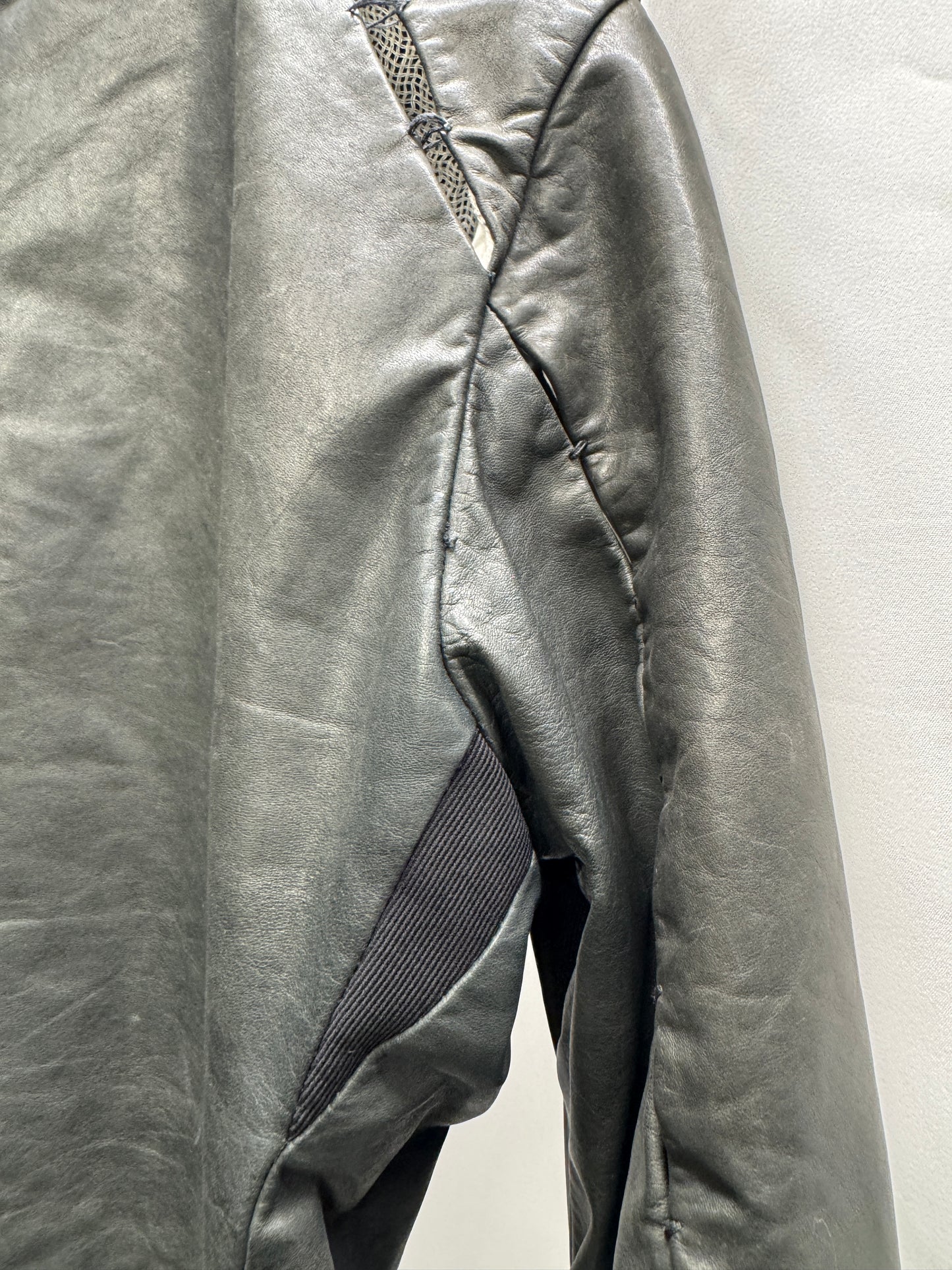 lumen et umbra open scar stitch leather shirt