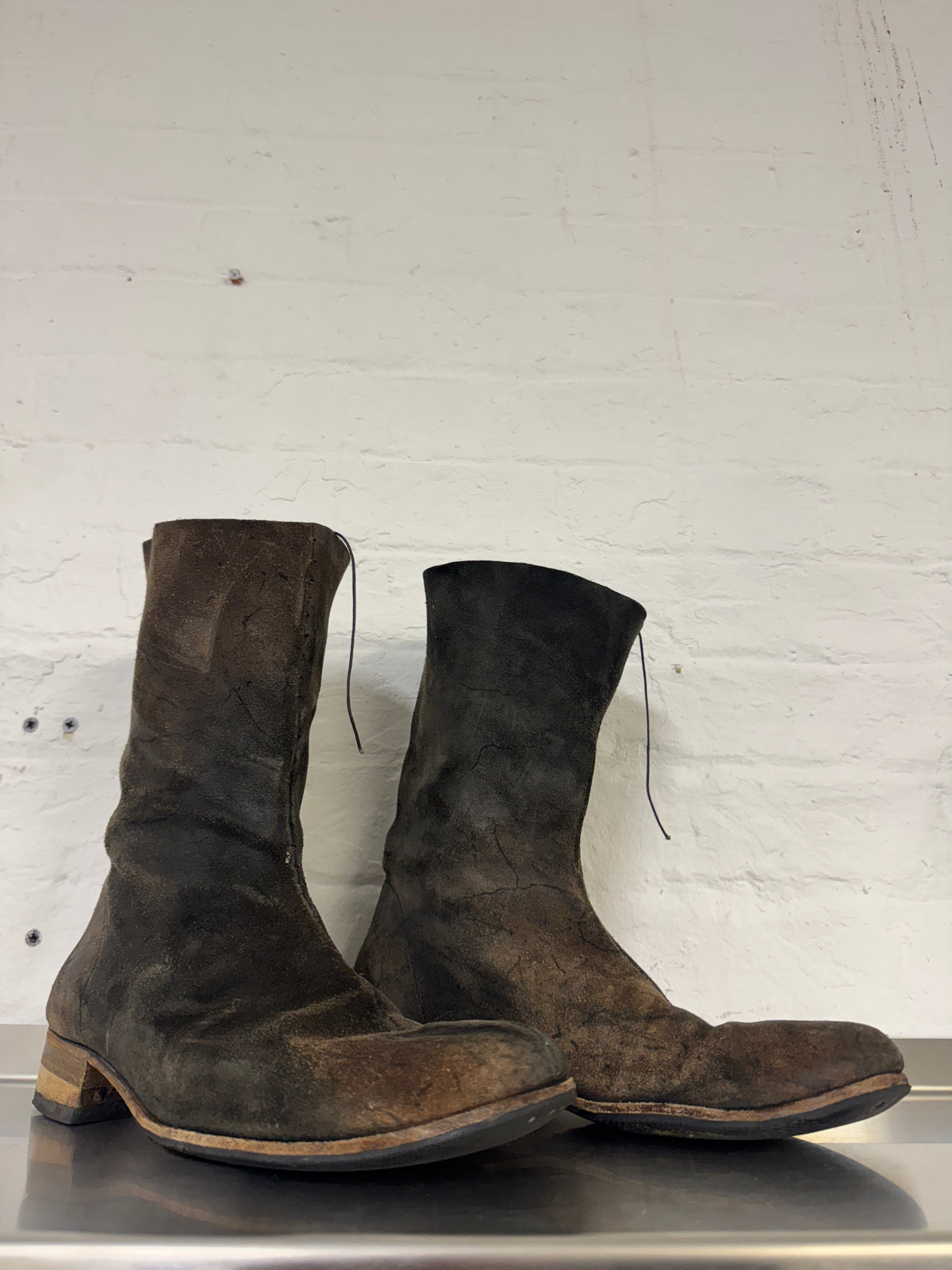 m.a+ textural veined reverse leather staple stitch boots