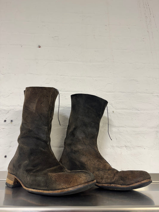 m.a+ textural veined reverse leather staple stitch boots