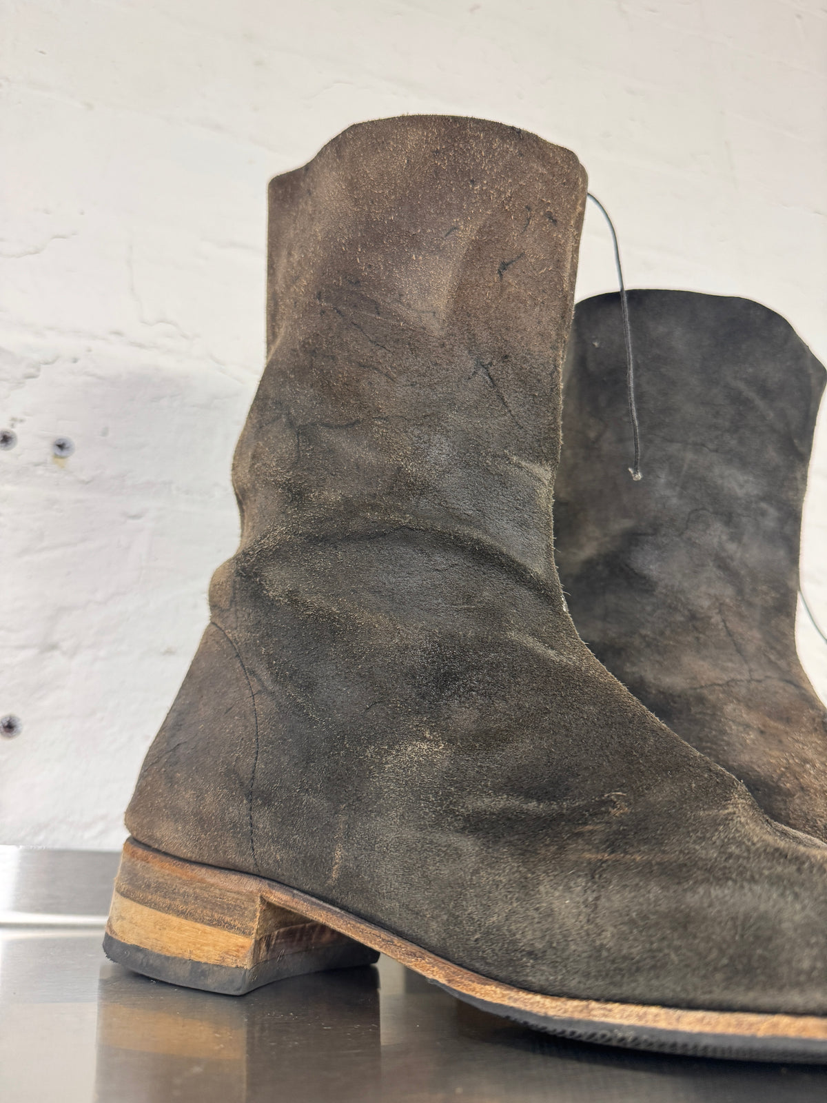 m.a+ textural veined reverse leather staple stitch boots